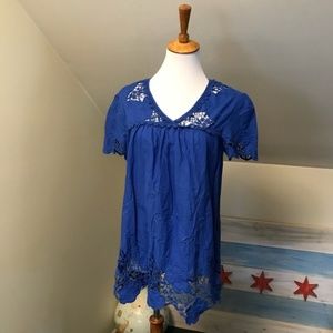 Vanessa Virginia Eyelet Azurite Blue Blouse 83G182